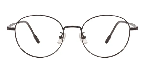 Metal Oval Glasses Frame With Titanium Temple - Black