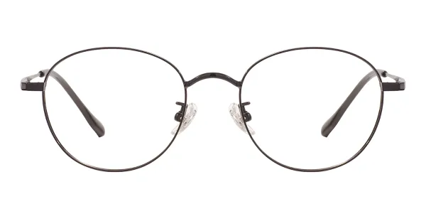 Metal Oval Glasses Frame With Titanium Temple - Black