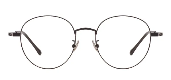 Metal Oval Glasses Frame With Titanium Temple - Black