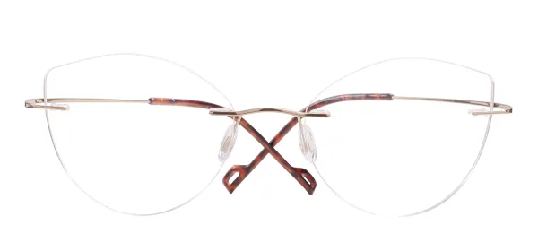 Metal Cat Eye Rimless Glasses Frame - Gold